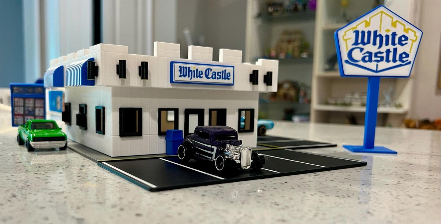 1/64 Scale White Castle Diorama: Hot Wheels, Matchbox and other diecast Display. 3D Printed - NO Assembly Required! - ZS3DPrintZ