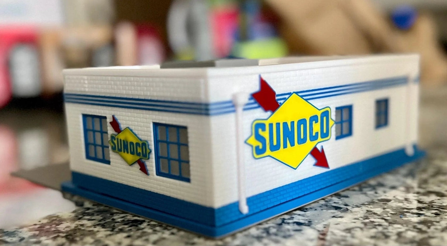 1/64 Scale Two - Bay Garage Diorama: Gas Station, Service Center for Hot Wheels, Matchbox and other 1/64 scale Diecast. Any company logo you want! - ZS3DPrintZ