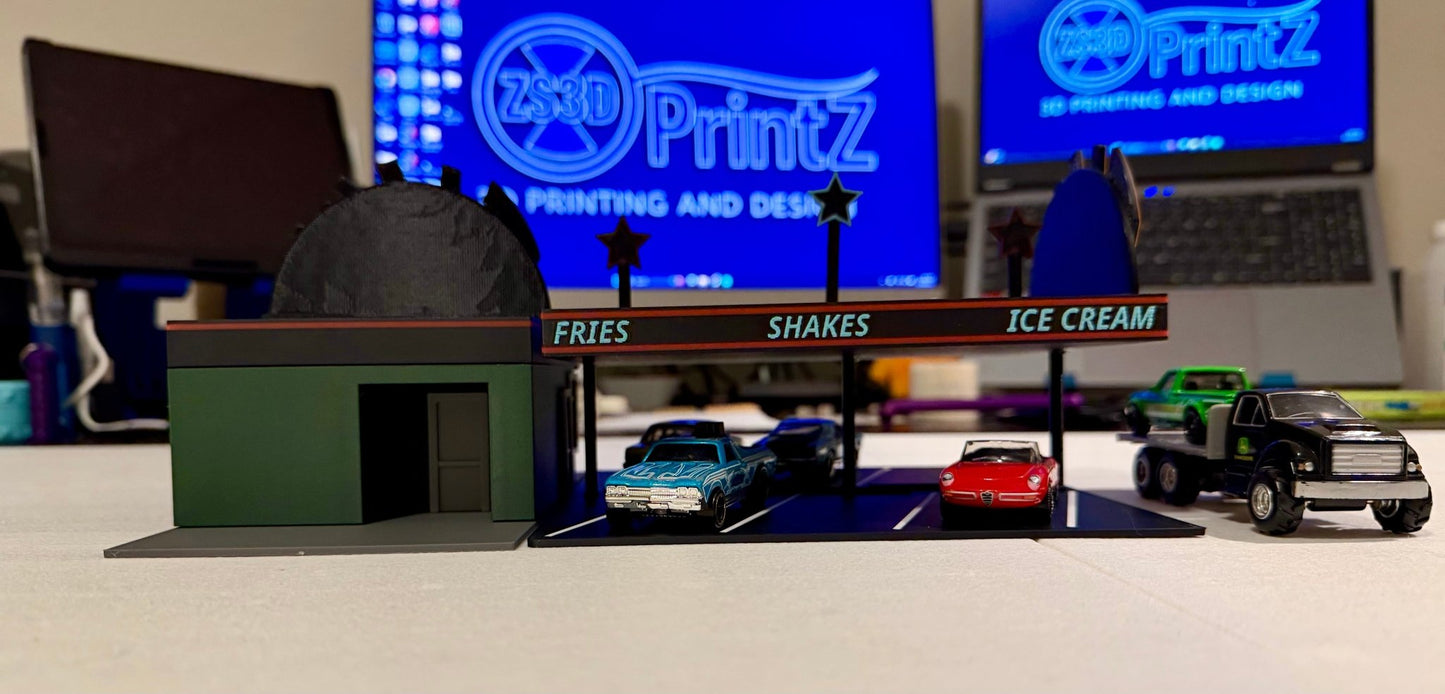 Tubby's Drive - In 1/64 Scale Diorama for Diecast Display - ZS3DPrintZ