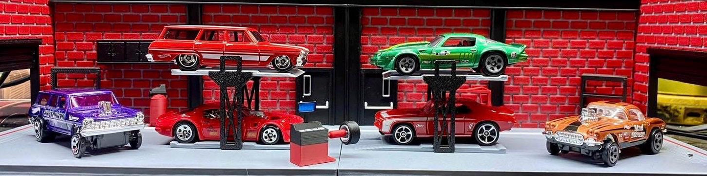 1/64 Scale 3D Printed Garage and Repair Shop Diorama: Hot Wheels, Matchbox Display. With Car Lift, Shelves, Jack Stands, Etc - ZS3DPrintZ