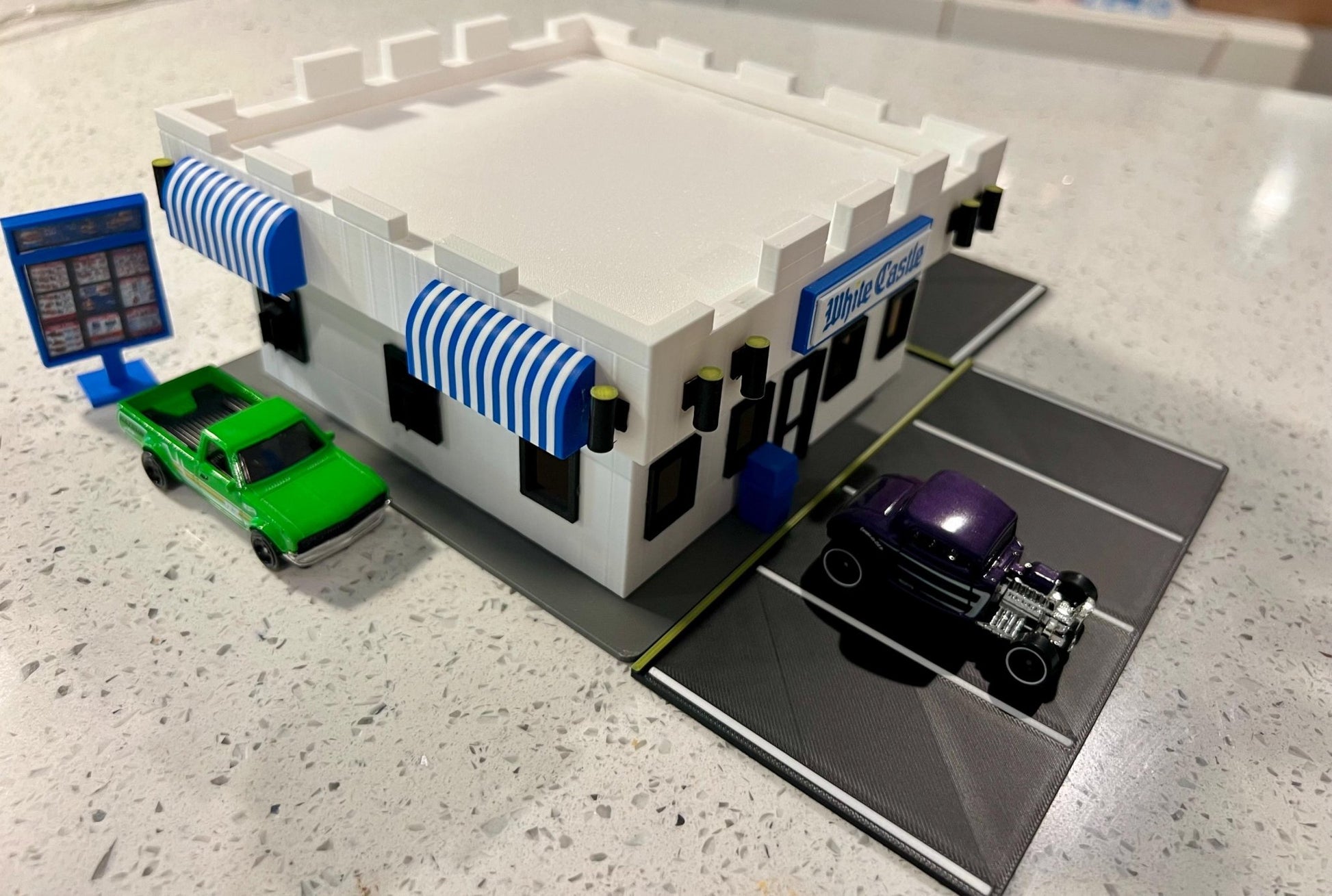 1/64 Scale White Castle Diorama: Hot Wheels, Matchbox and other diecast Display. 3D Printed - NO Assembly Required! - ZS3DPrintZ