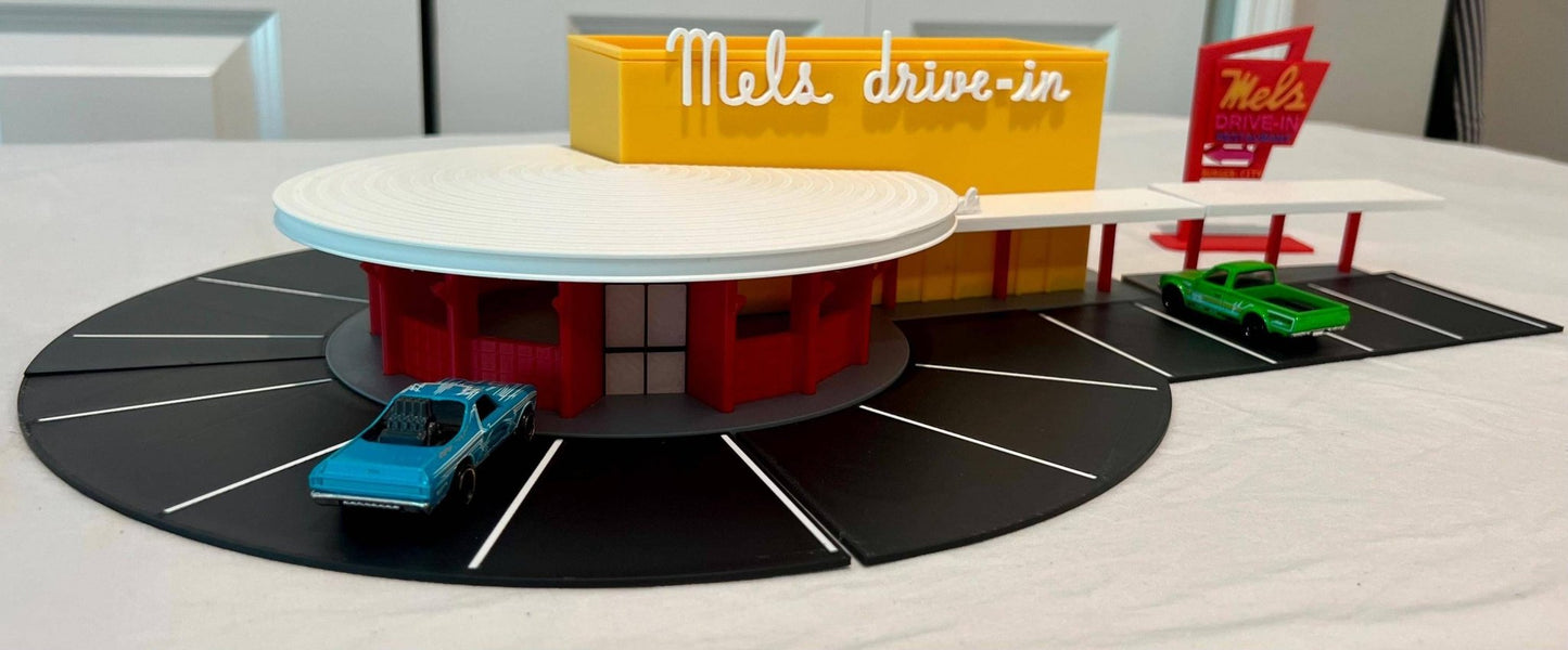 Mel's Drive - In Diorama, 1/64 Scale, 3D Printed Display for Hot Wheels & Matchbox - ZS3DPrintZ